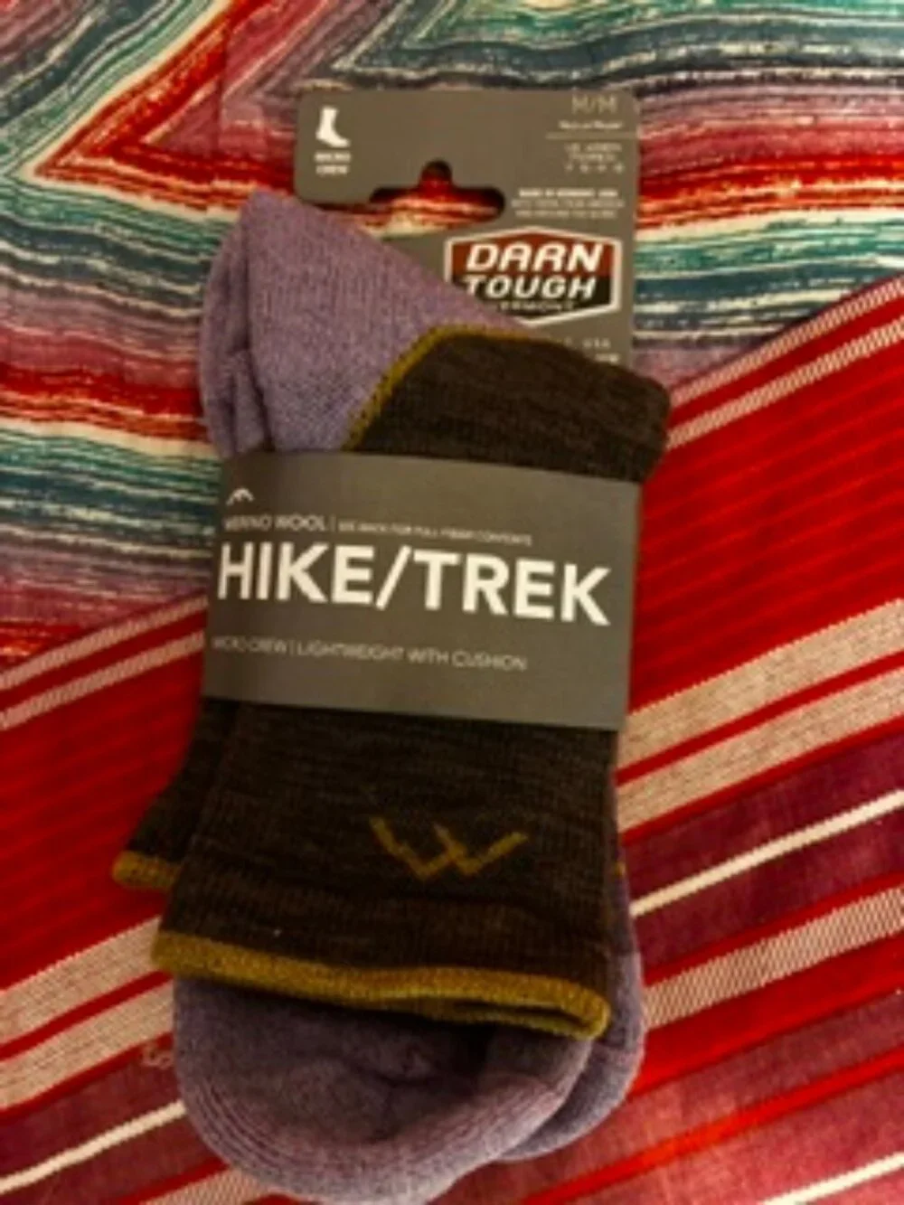 Lavender cuff, Brown and Yellow trim Darn Tough Micro Crew Socks, Women's Med.